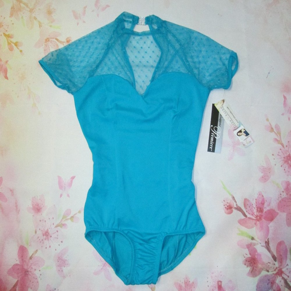 Leotard New Body Wrappers Girls 8-10 Teal Short Sleeve Dance Costume